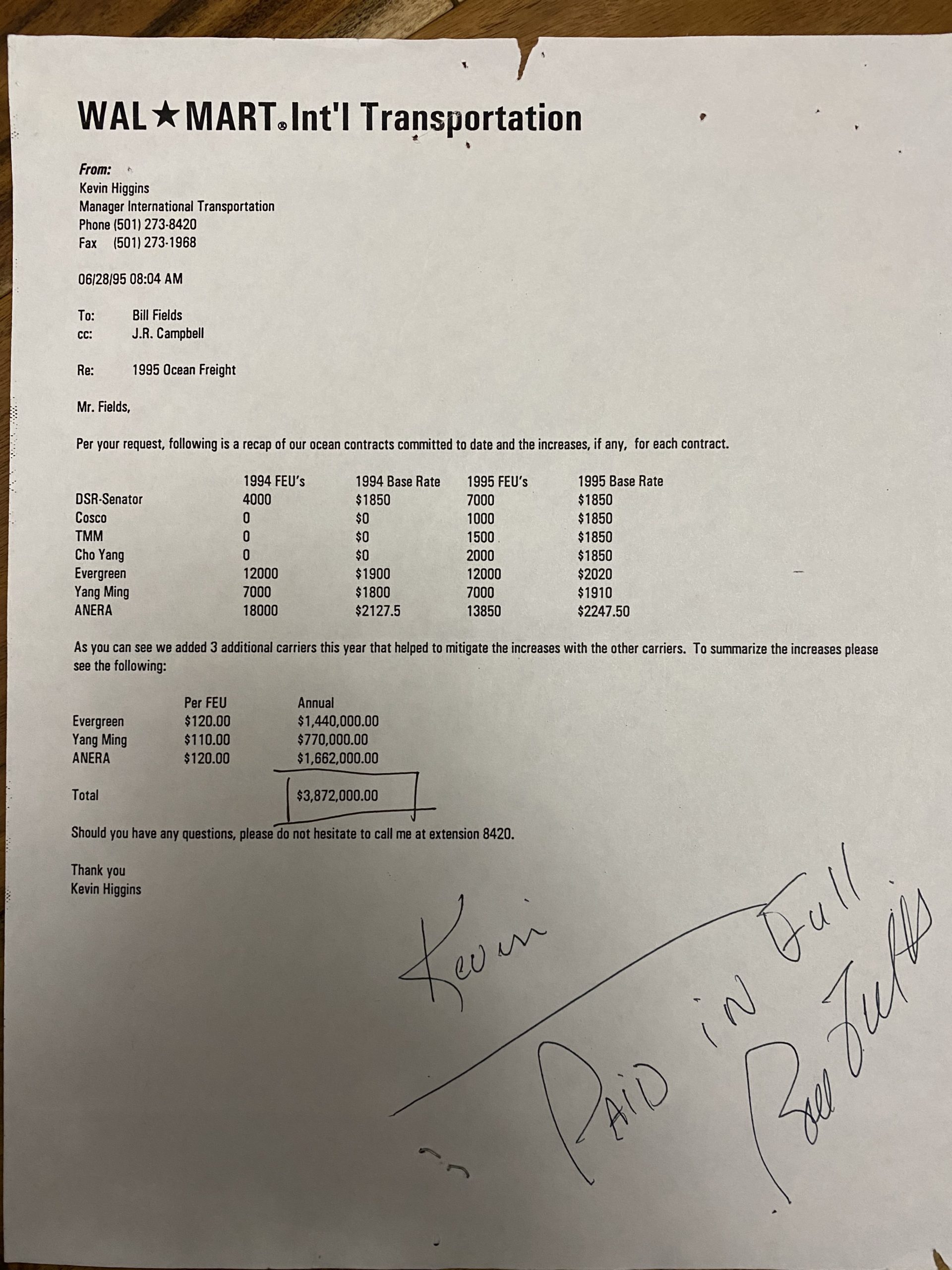 memo bill fields orion global